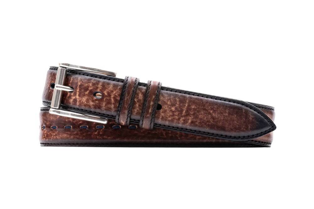 NEW MARTIN DINGMAN artisan center stitch italian saddle leather belt in mocha